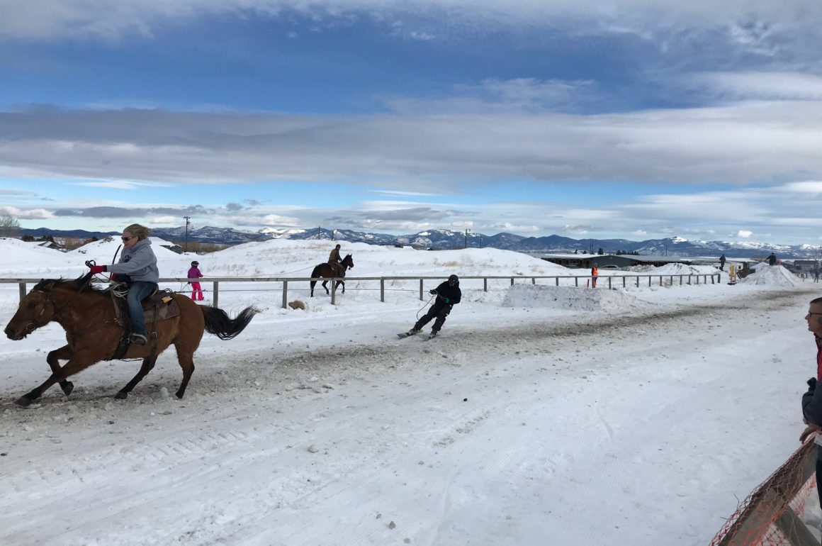 A skier hangs on at the Last Chance Skojoring competition in Helena.